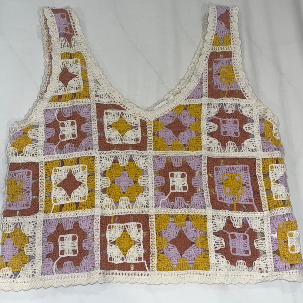 Rebellion: pink, yellow, and coral patchwork top.